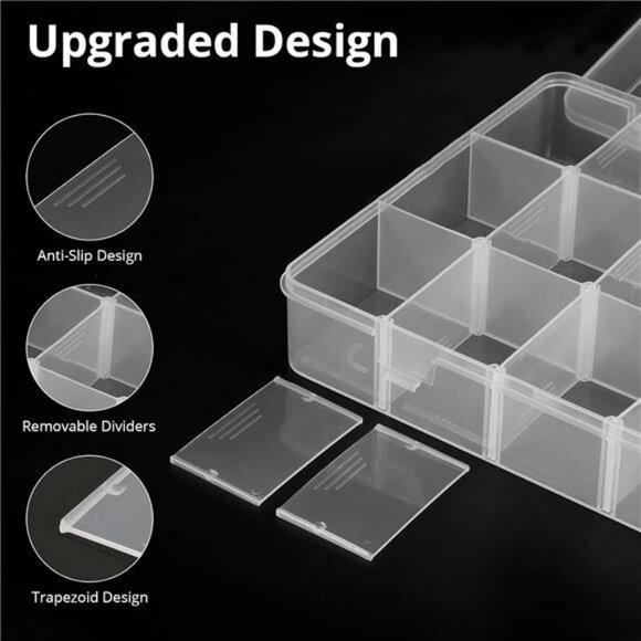 Clear Plastic Organizer Box with 18 Adjustable Grids for Jewelry Beads Crafts - Picture 4 of 8